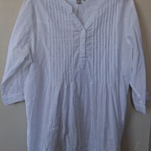 Woman Within White Eyelet Pintuck Tunic